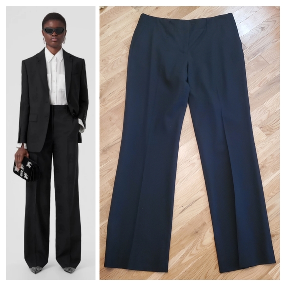 Burberry Wool Blend Wide-Leg Trousers Size 10 Black - Picture 1 of 7